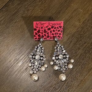 Betsey Johnson Crystal and Pearl Statement Earrings